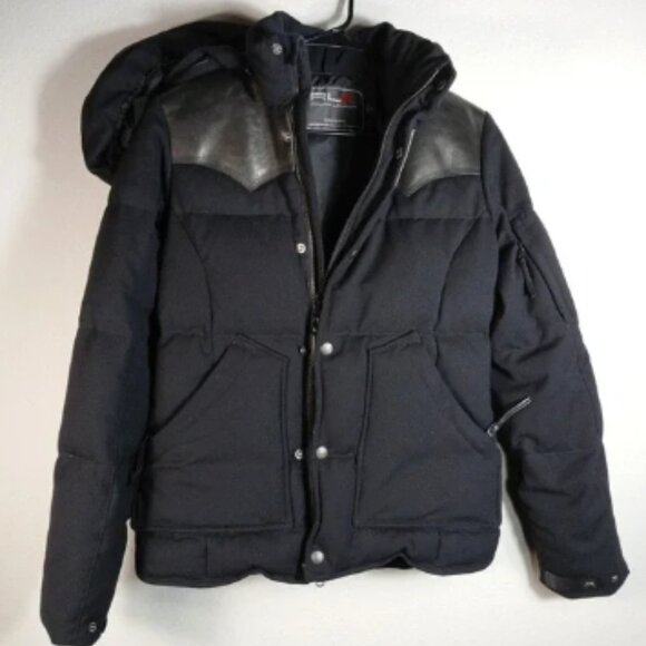 Ralph Lauren RLX Jacket Women Small Black Down Puffer Hooded Wool Shell Ski Coat - Picture 1 of 14